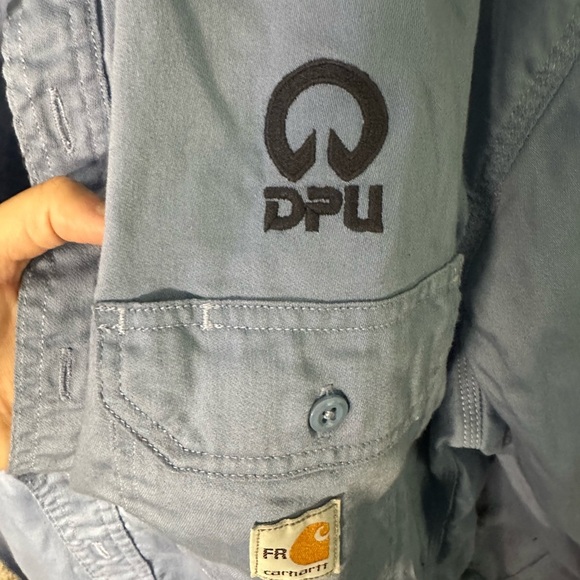 Carhartt Flame Resistant Blue Casual Button Down Work Shirt - Picture 6 of 7